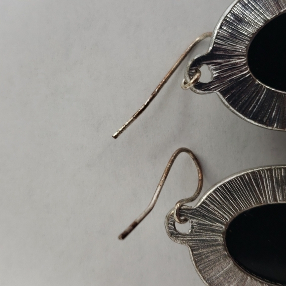 Vintage Black and Silver Drop Earrings Fish Hook 1 1/4" - Picture 5 of 5